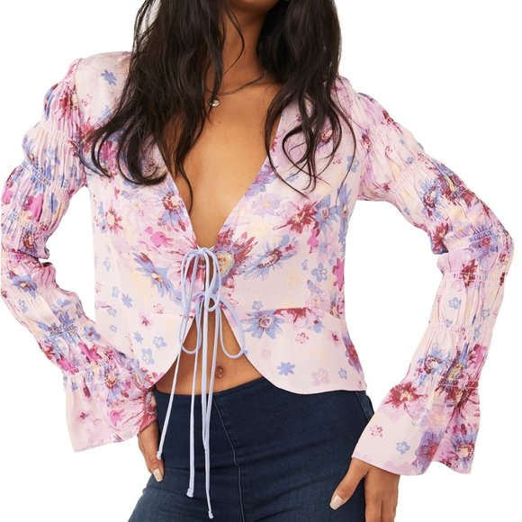 Free People Venice Floral Tie-Front Top Large | Rose Combo | NWT | Boho Blouse - Picture 1 of 13